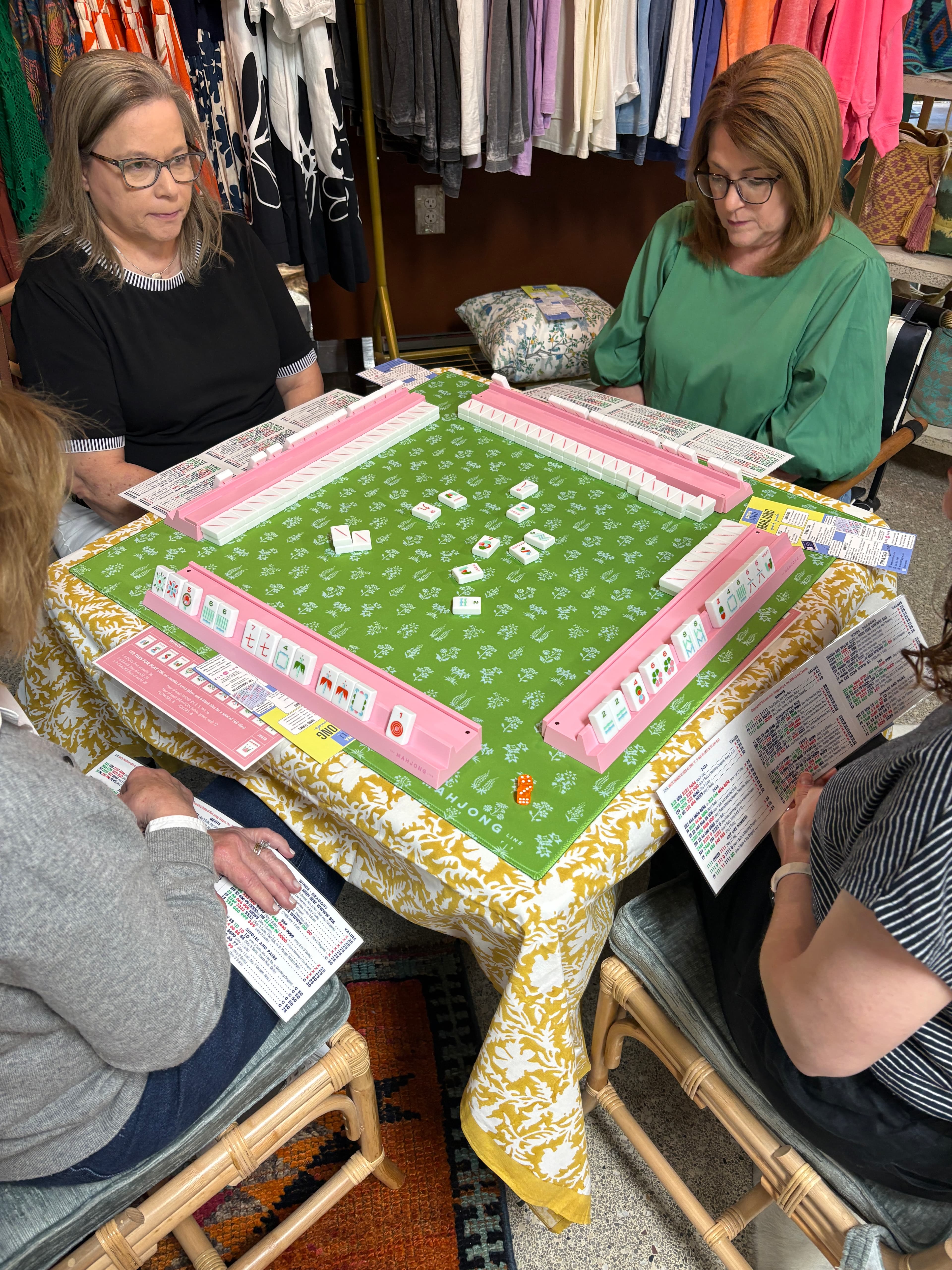 Mahjong tiles arranged for play